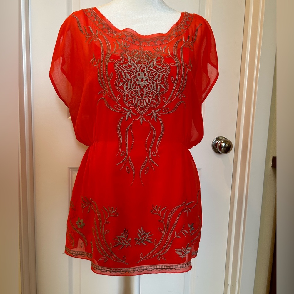 Orange Embroidered Top with with Camisole Size L